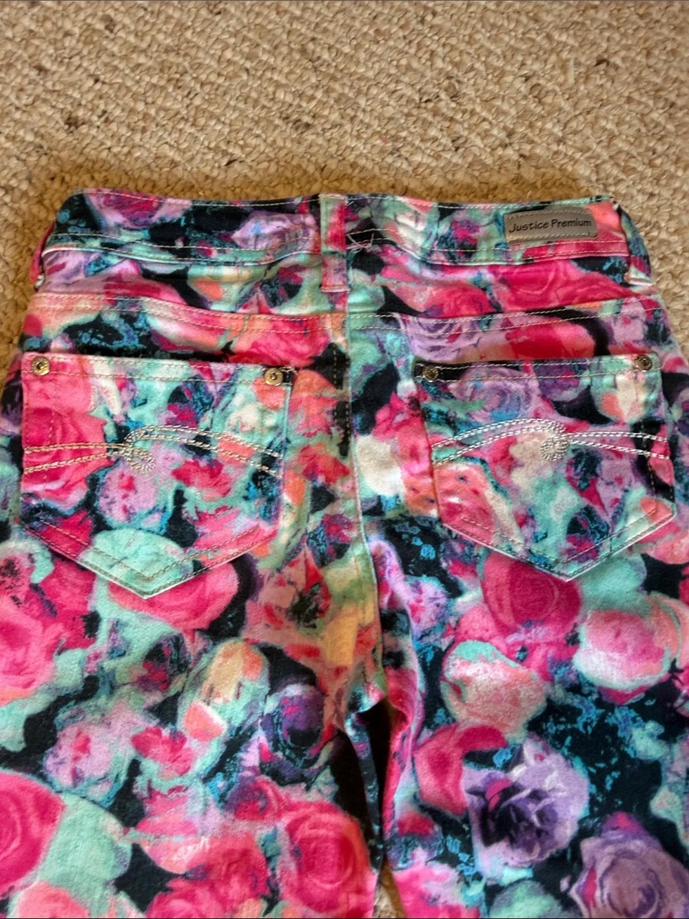 Justice Girls Floral Rose Print Jeans